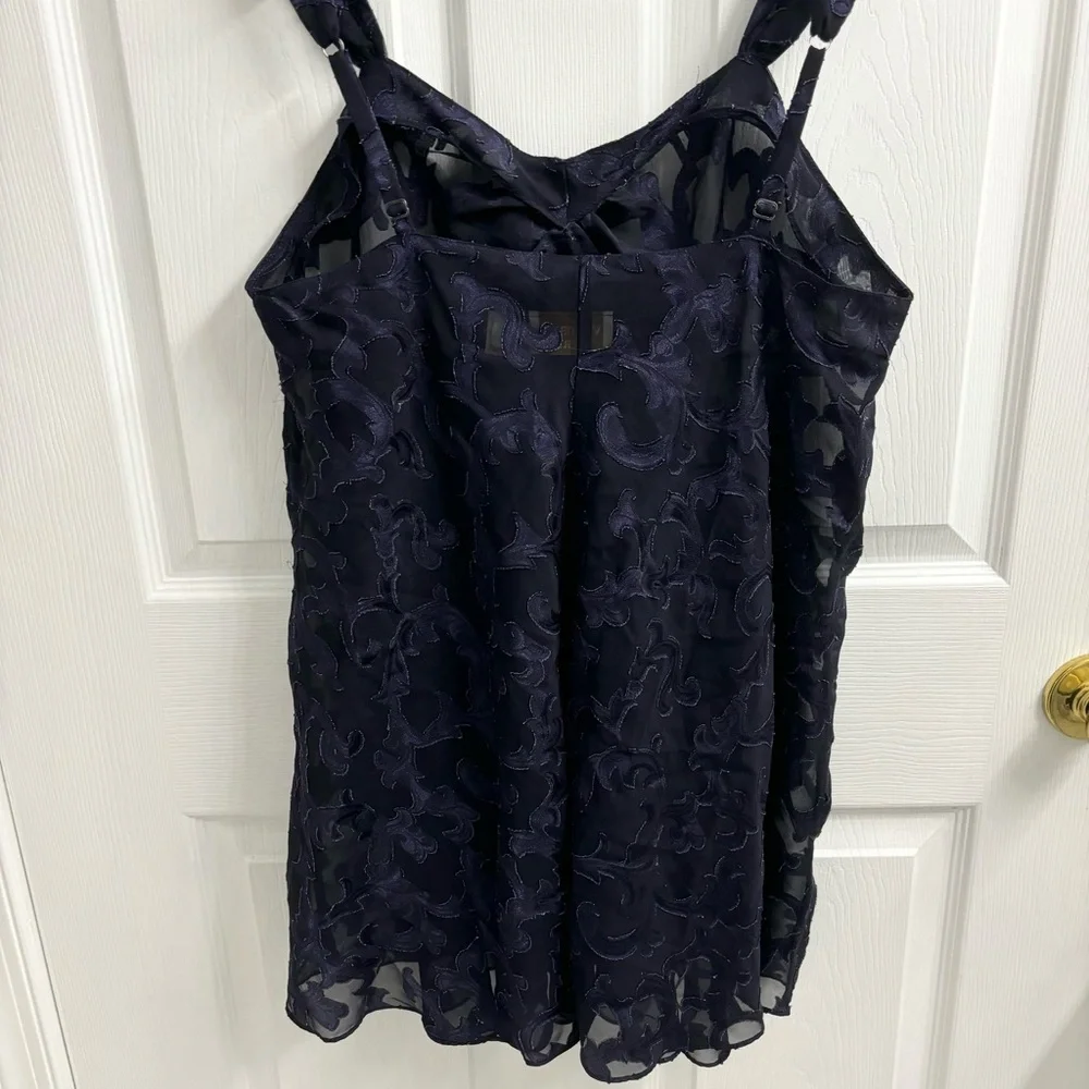 Vintage Victoria’s Secret Babydoll Lingerie Top Navy Blue Med Gold Label Sheer